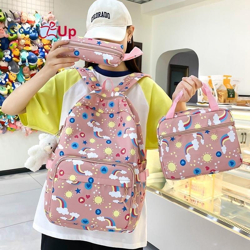 Cute Printed Load-reducing Large-capacity Backpack Women's High-value Casual Backpack 5-piece Set