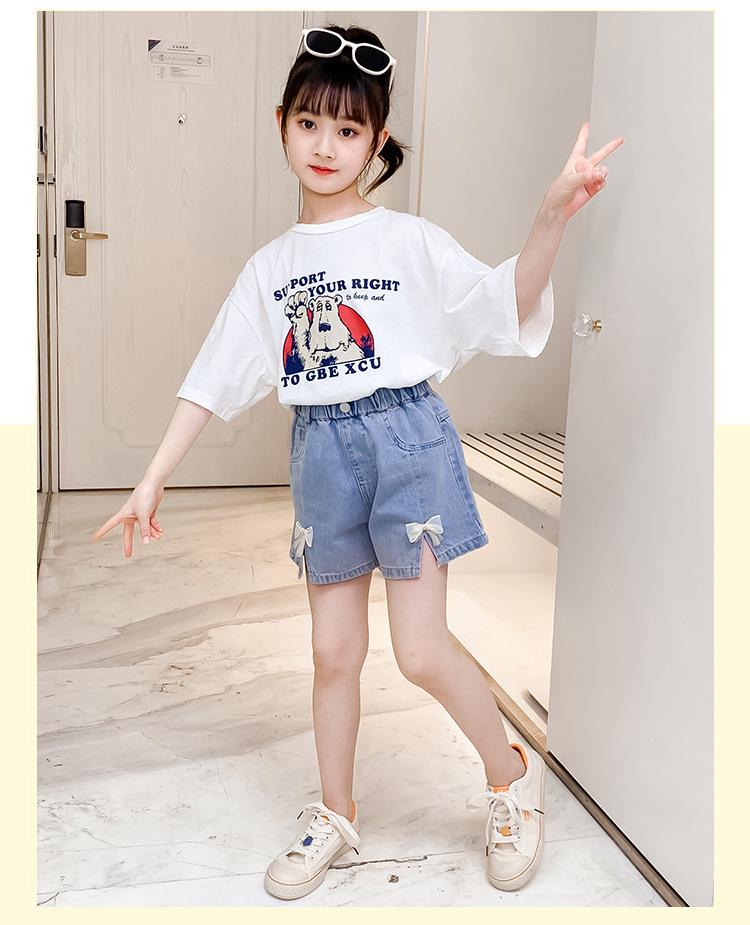 Korean Style Girls' Denim Shorts with Bows - Chic Summer Fashion Hot Pants for Kids