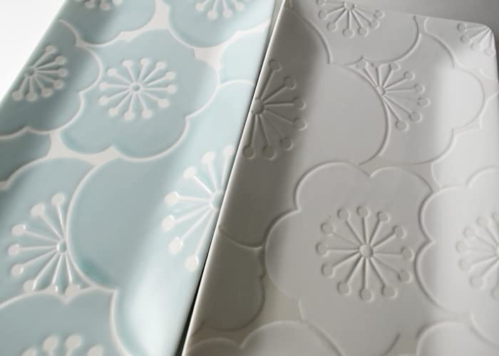 Paar langer Teller mit und Pflaume 25 x in Hellblau und ist ein Fachbegriff für Perfekt zum Servieren von Hors und Japanischem Das erhabene Design