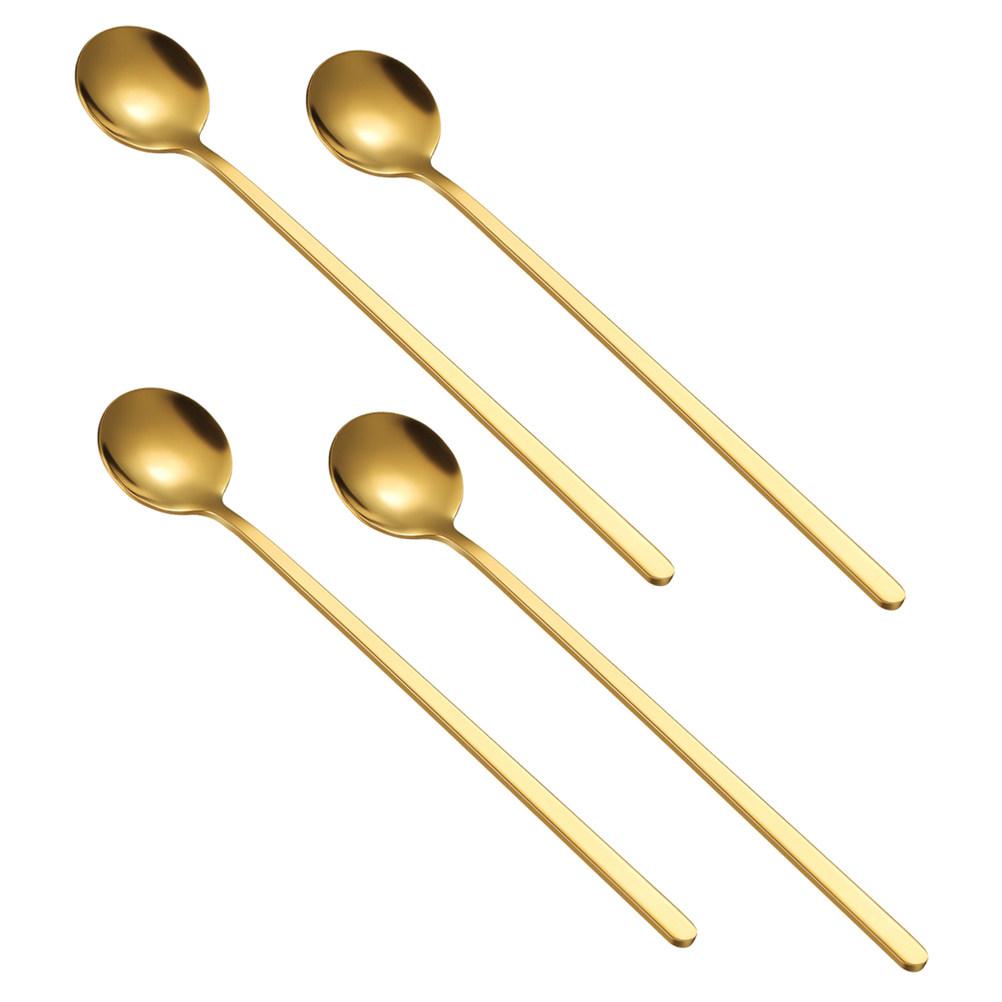 4Pcs Stainless Steel Dessert Spoons Gold Finish Long Handle Small Round Bowl Ideal for Coffee Tea Hot Chocolate Stirring Mixing4