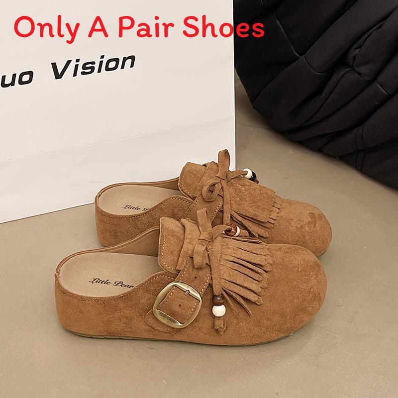 Frühlings Damen Weiche Sohle Offene Zehen Sandalen Mit Plüsch Wildleder Und Quaste Für Lässige Outdoor-Kleidung