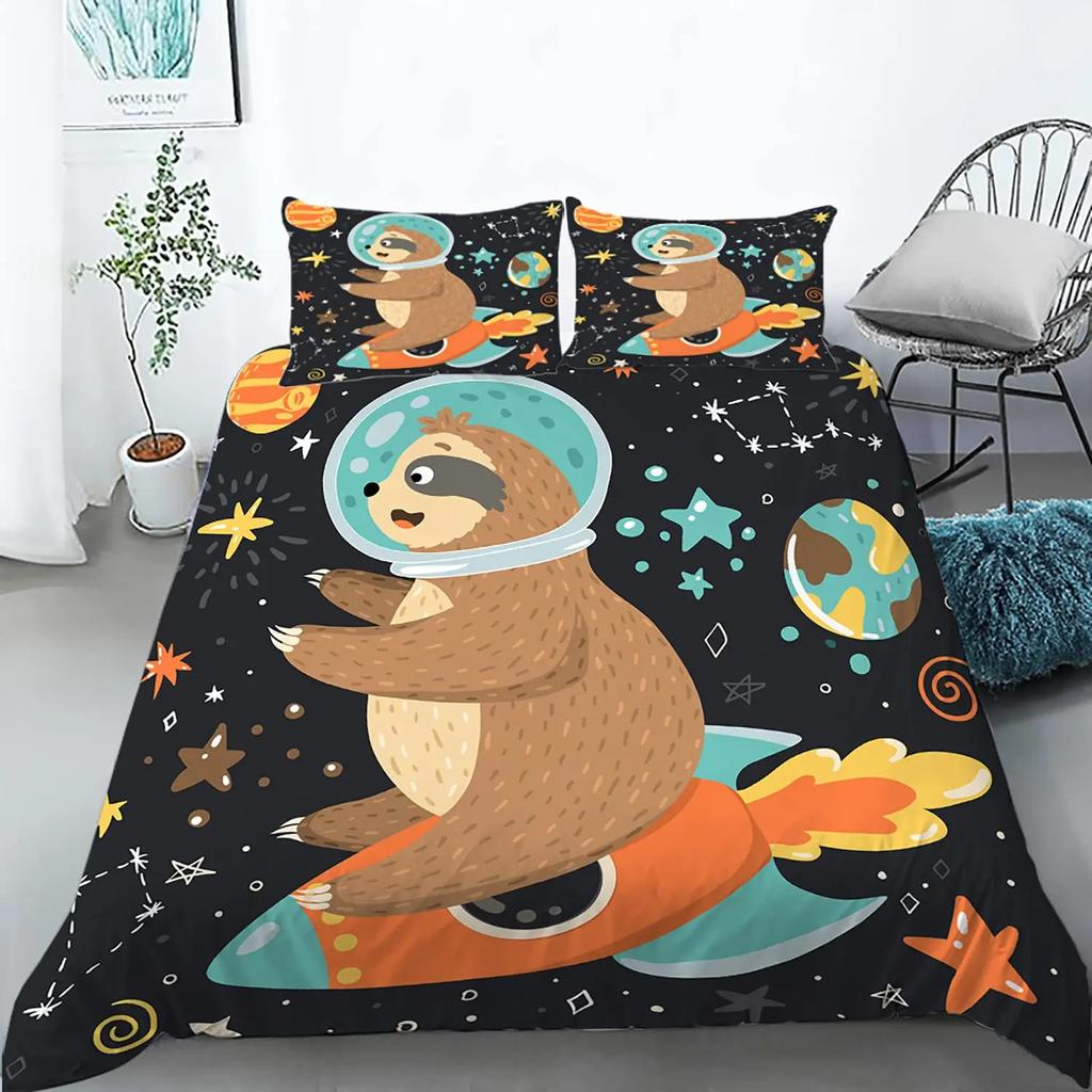 Sloth Duvet Cover Set Twin Size Cartoon Sloth Duvet Cover Bedding Set for Kids Girls Boys Cute Animal Polyester Comforter Cover
