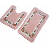 UKELER Non-Skid Floral Rose Bathroom Contour Rugs, Set of 2 Soft Shaggy Non Slip Bath Shower Mat and U-Shaped Toilet Floor Rugs, Pink
