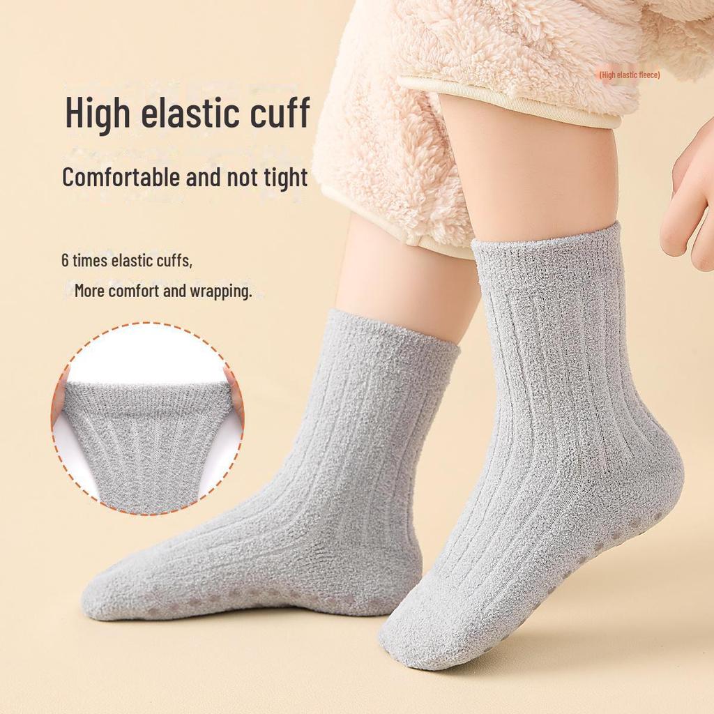 Dicke Korallenfleece-Anti-Rutsch-Indoor-Socken für Jungen, mittelhoch, warm für Herbst/Winter.