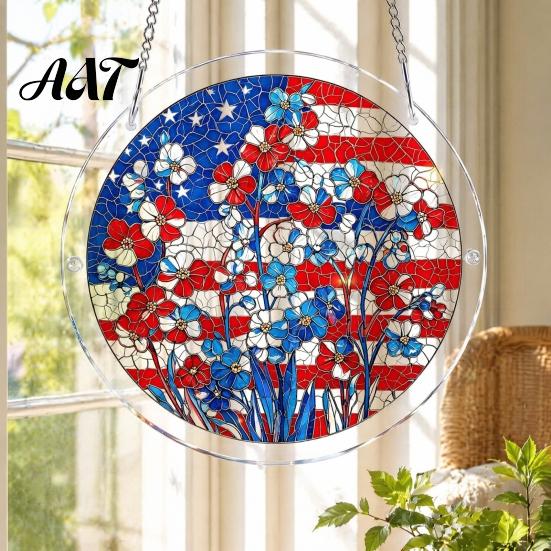 Transparent Acrylic Decor 7.48 Inch Circular DIY Puzzle Suncatcher, Stained Glass Style Window Hanging Ornament, Adult Gift Waterproof Pendant