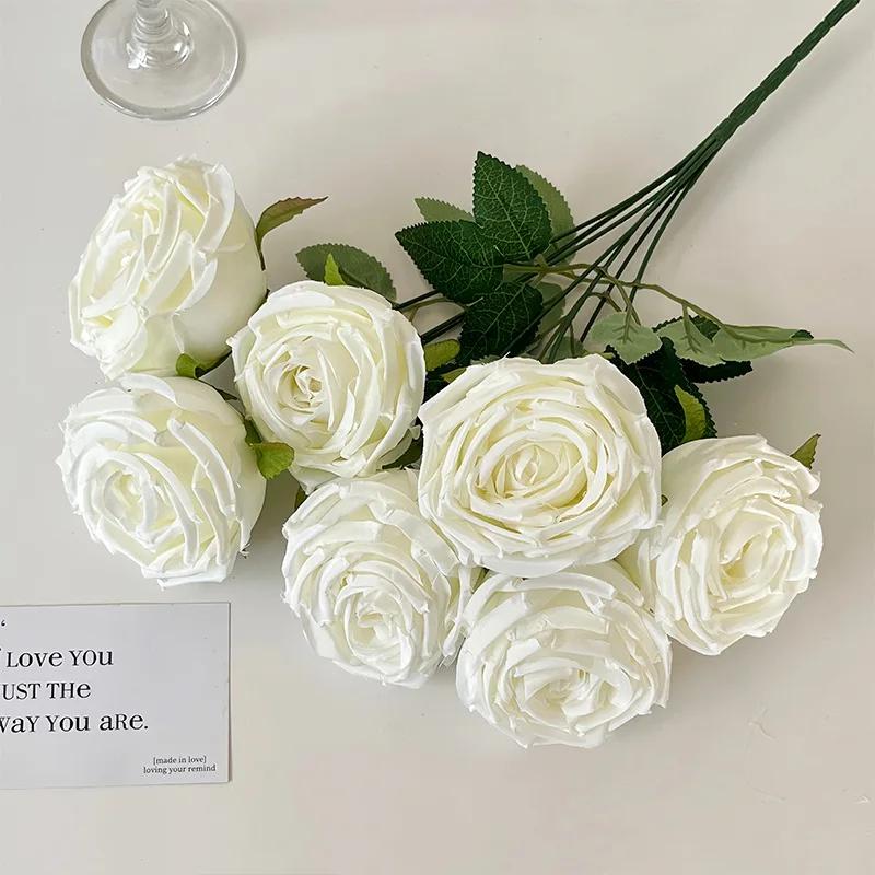 7 Heads Rose Artificial Wedding Home Decoration Brushed Cloth Simulation Rose Bouquet Home Hotel Decoration Fake Flowers