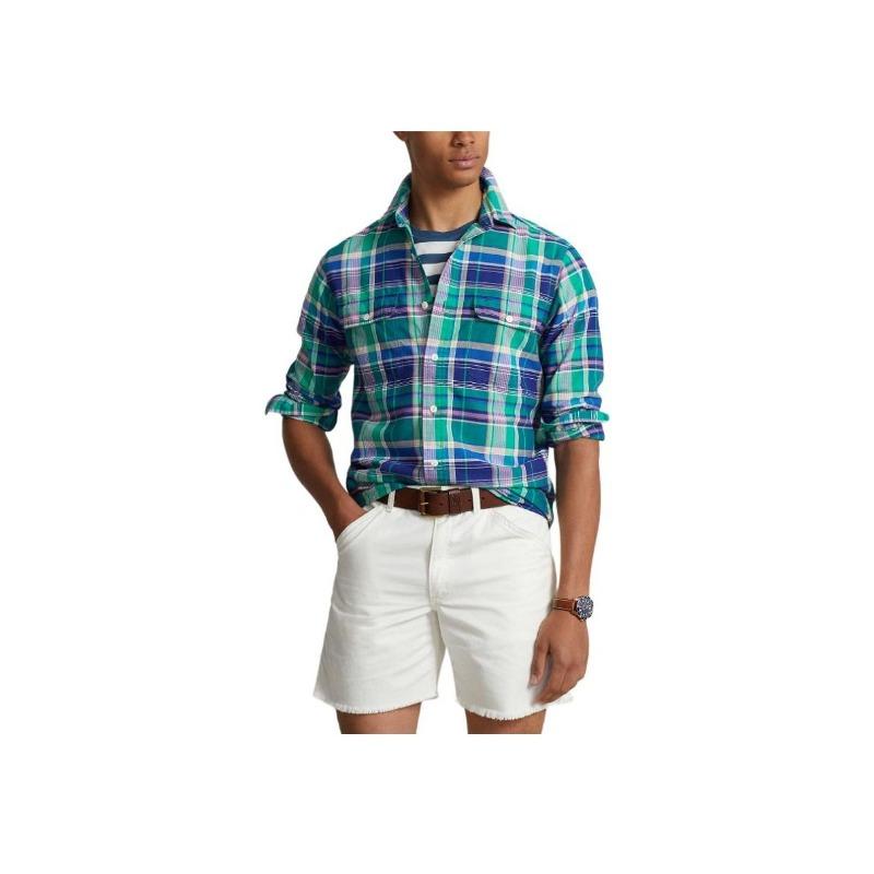 Ralph Lauren SS24 Plaid Point Collar Single Breasted Long Sleeve Shirt Men Multi Color MNPOWOV16823328-999