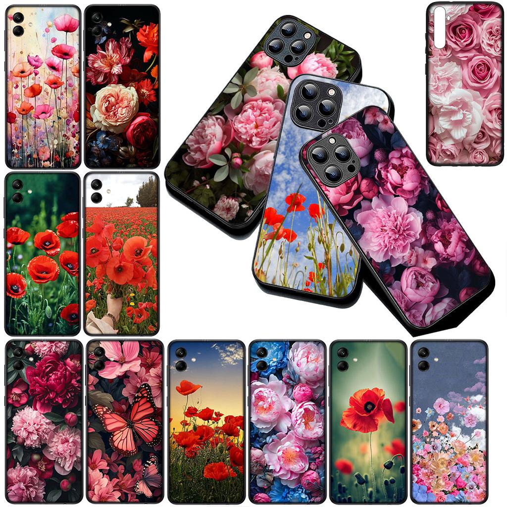 Weiche Hülle für Apple iPhone 17 Pro XS Max Air 6 7 8 Plus 5 + SE 2022 SE2 16E Hülle Handyhülle Mohnblume Blüte Mode