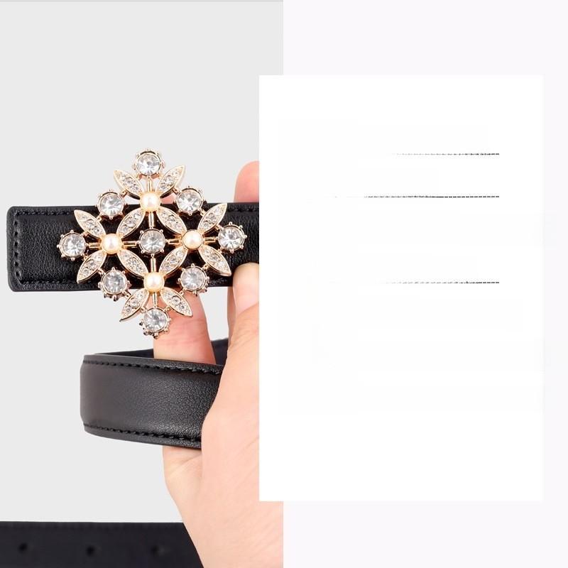 Female Leather Belt With Water Drilled Embellishments For Casual Wear And Dresses