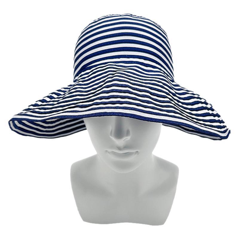 Big Brim Foldable Sun Hat for Women Summer Sun Protection Fisherman Hat Striped Big Head Circumference Outdoor Cycling Sun Hat