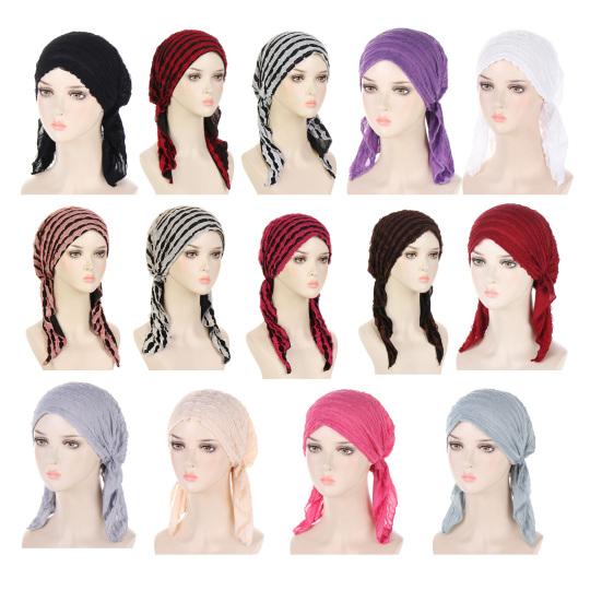Solid Color Ruffle Slouchy Hat Soft Women Elastic Hair Bonnet Night Sleeping Cap Braids Long Curly Hair Wrap Skull Cap