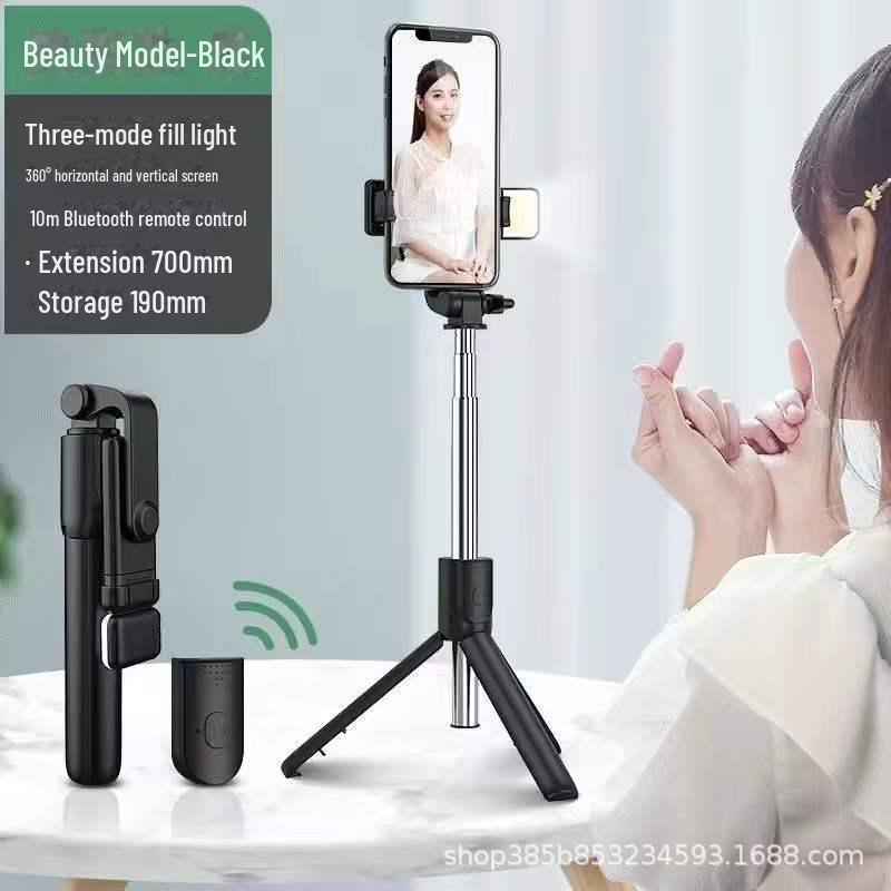 Bluetooth Selfie-Stick Stativ mit integriertem Fülllicht & Fernbedienung: Anti-Wackeln, Einziehbar, Multifunktional, Schreibtischfreundlich.