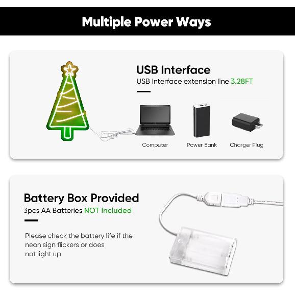 KANAYA Christmas Tree Led Neon Light Sign USB Powered, for Kids Home Living Room Bedroom Party Porch Wall Window Decor