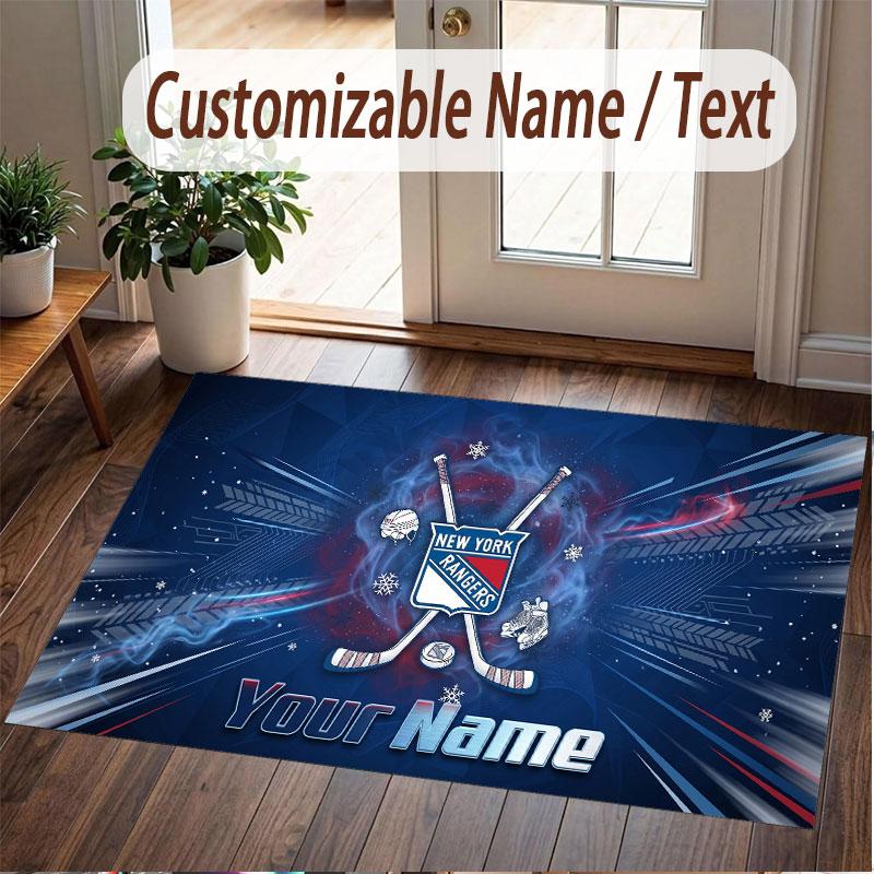 Custom Rug New York Rangers Pattern Print Name Text Soft Non‑Slip Floor Carpet for Home Indoor Decoration