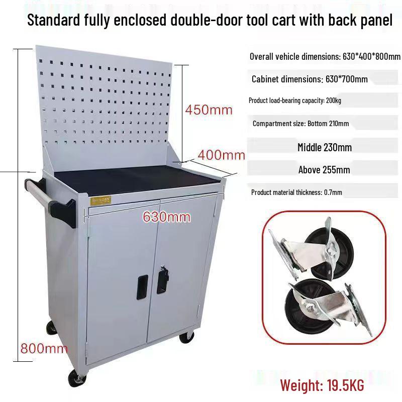 Movable Three-Layer Hand Cart: Multi-functional Auto Repair & Household Tool Box with Cabinet Door