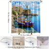 1pc Stunning Coastal Boats Shower Curtain with Beautiful Sea View Polyester Fabric Bathroom Decor Includes 12 Hooks