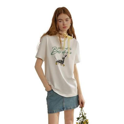 GREEN BELT Damen Baumwoll-T-Shirt mit Welpen-Print