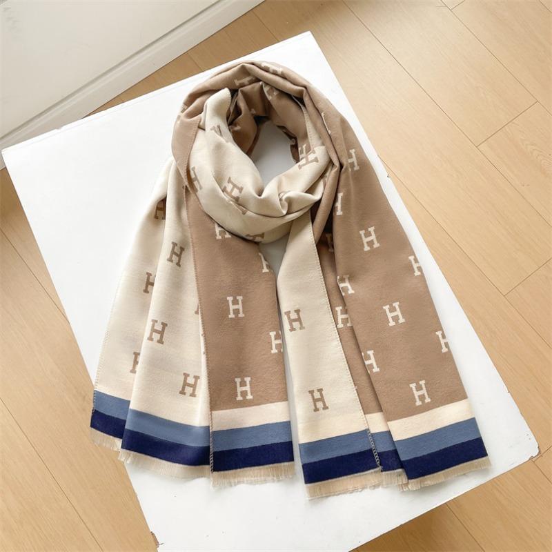 Scarf women's high-end sense versatile warm imitation cashmere shawl winter simple casual style letter business scarf dual-purpose