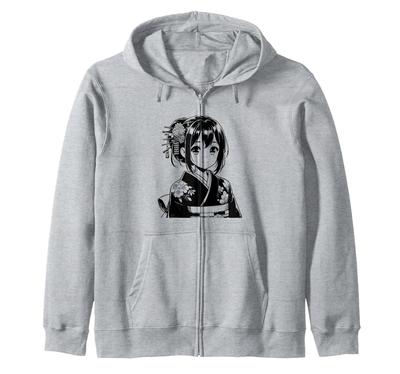Manga Girl Anime Yukata Kimono Zip Hoodie K-Pop