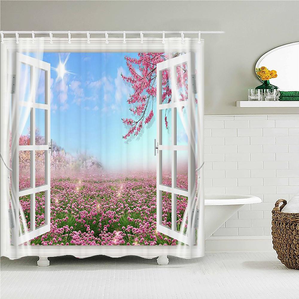 3d Printed Natural Forest Landscape Shower Curtain Waterproof Fabric Waterfall Bathroom Curtains Wall Decoration Large 300x180
