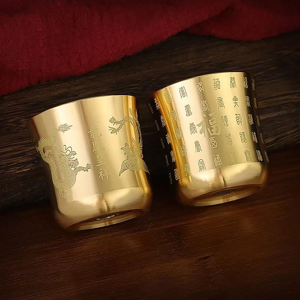 1Pcs 6cm Brass Tea Cup Auspicious Baifu Cup New Tea Mug Cornucopia  Desktop Ornament