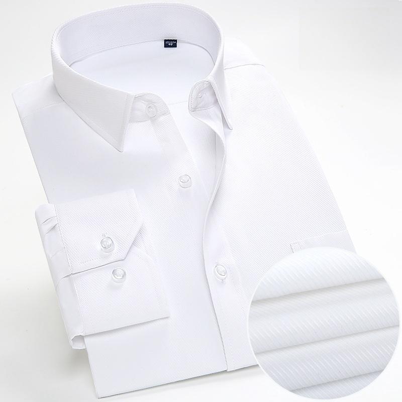 Men's High Quality Dress Shirts Long Sleeve Slim Fit Solid Stripe Business Formal White Shirt Male Pocket Social Clothing 7XL