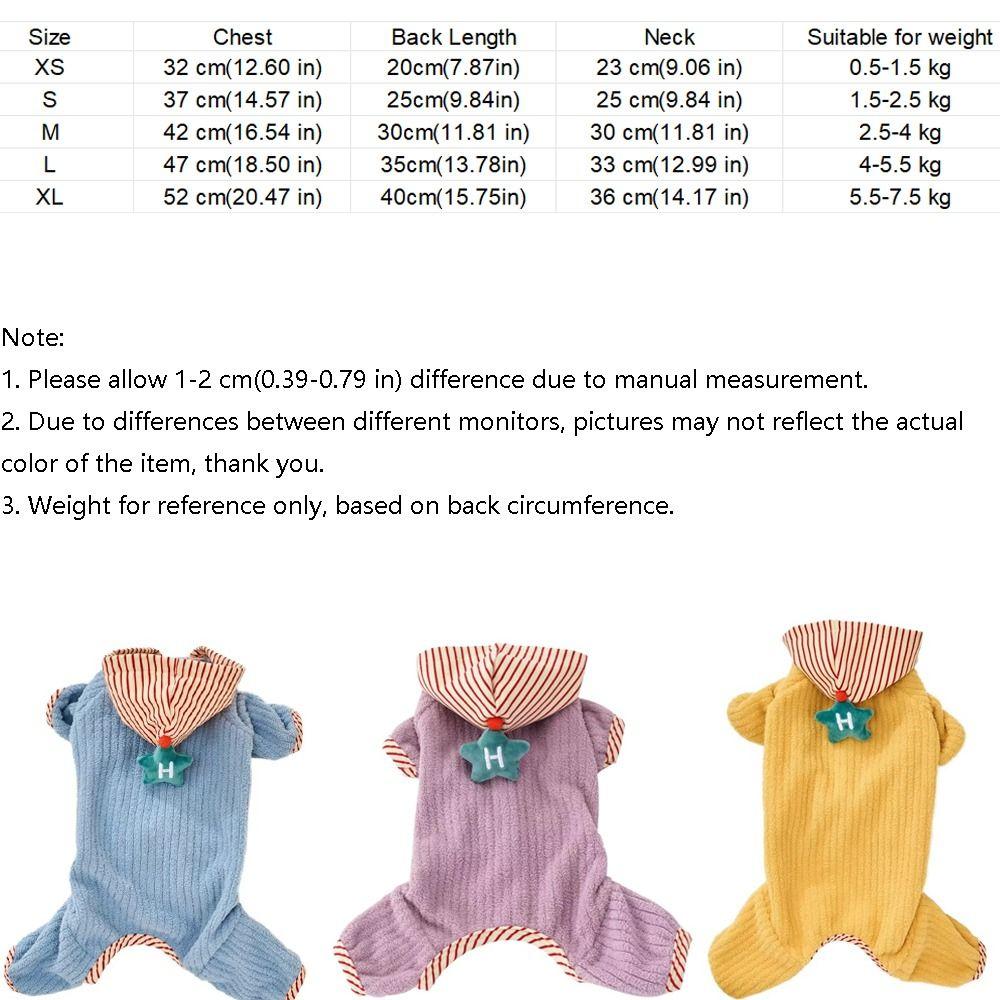 Warm Dog Striped Jumpsuit Fleece Puppy Hood Pajamas Puppy Homewear Dog Overalls  Winter Season