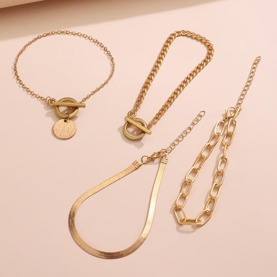4 Pcs/Set Women Bracelet Hip Hop Style Snake Bone Chain Hollow Chain Round Pendant Adjustable Golden Color Polished 4 Pieces Set Wrist Jewelry Set