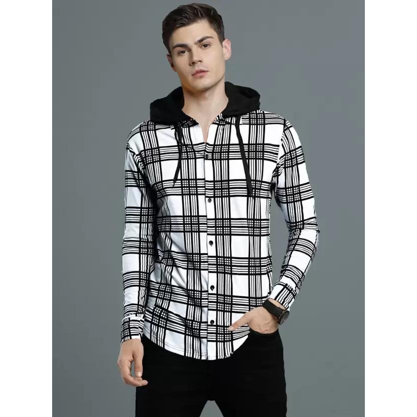 

Хлопковая приталенная рубашка с капюшоном для мальчиков