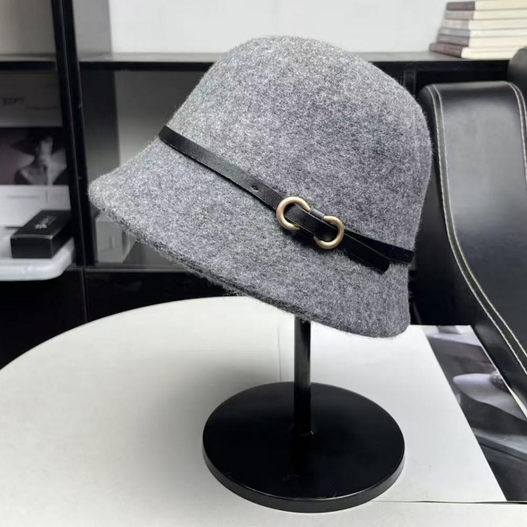 High quality shopping belt buckle wool hat women's autumn and winter Japanese top hat versatile basin hat bucket hat