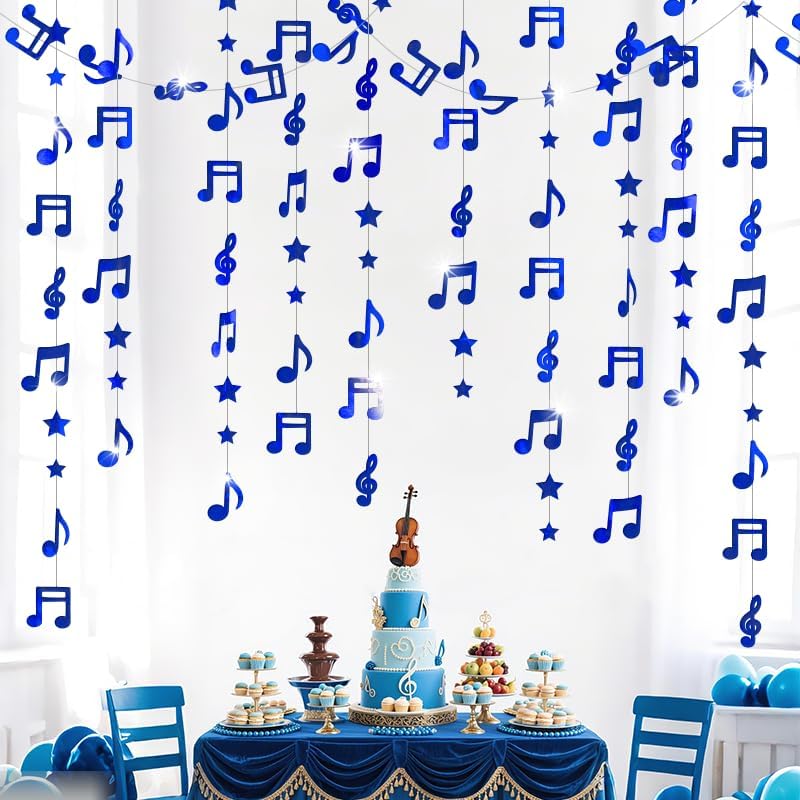 Gold Shimmering Musical Note Star Hanging Garland Gold Music Theme Party Hanging Backdrop Ceiling Decor for Birthday Baby Shower Party Concert