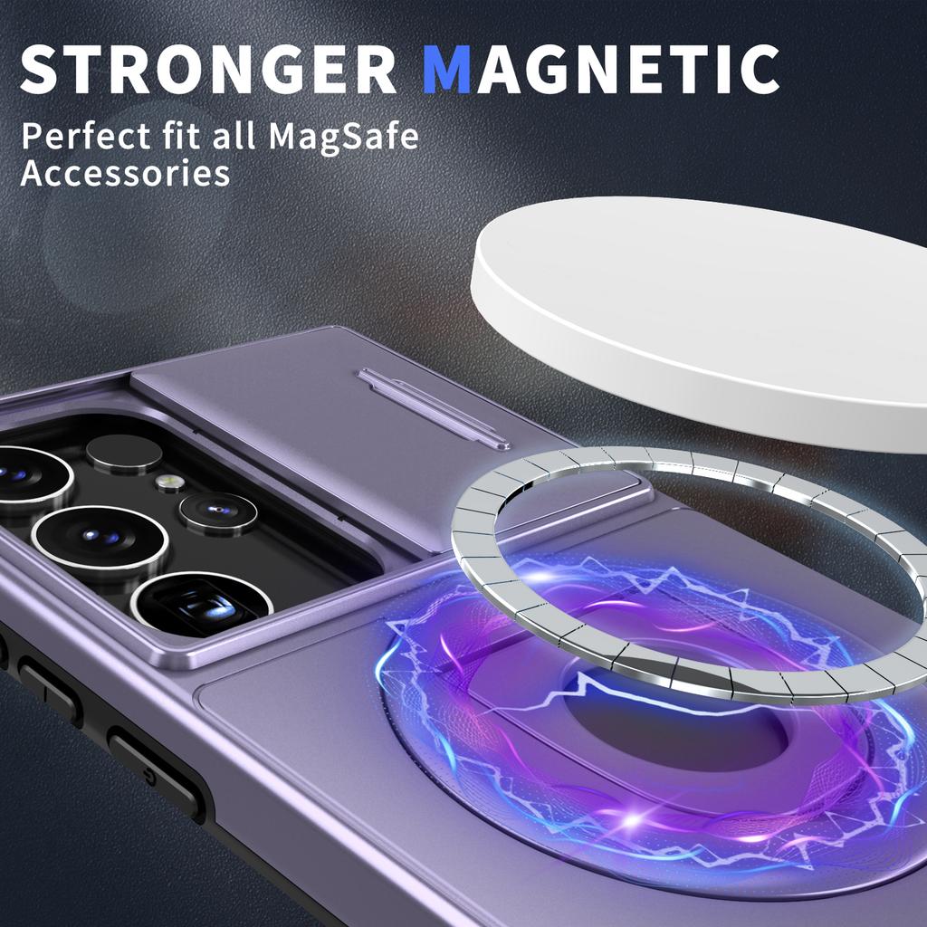 For Samsung Galaxy S23 Ultra Case Magnetic Scratch-proof PC+TPU Phone Cover with Rotary Kickstand