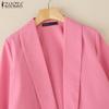 ZANZEA Women Turn Down Collar Loose Casual Long Sleeve Cardigan Blouse