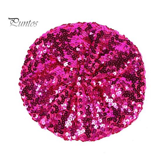 

Берет с пайетками для женщин, сверкающий сценический эффект, без полей, плоский верх, однотонный, для вечеринок, выступлений, головной убор, женская кепка розы красного