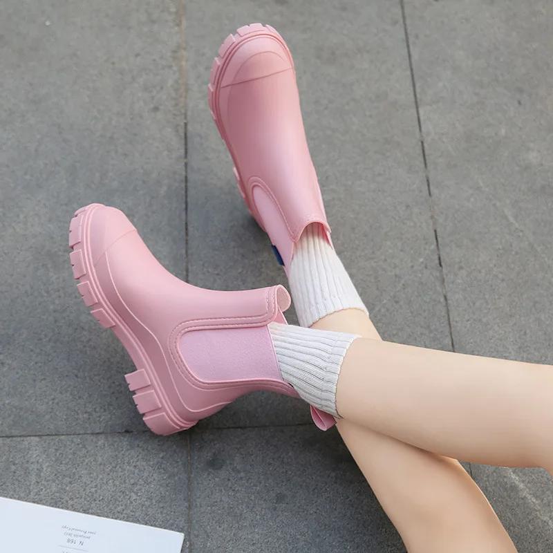 Fashion New Women's Shiny Color Fashion Rain Boots Four Seasons Wearable Water Shoes Ladies Outdoor Waterproof Mid-tube Ankle Boots