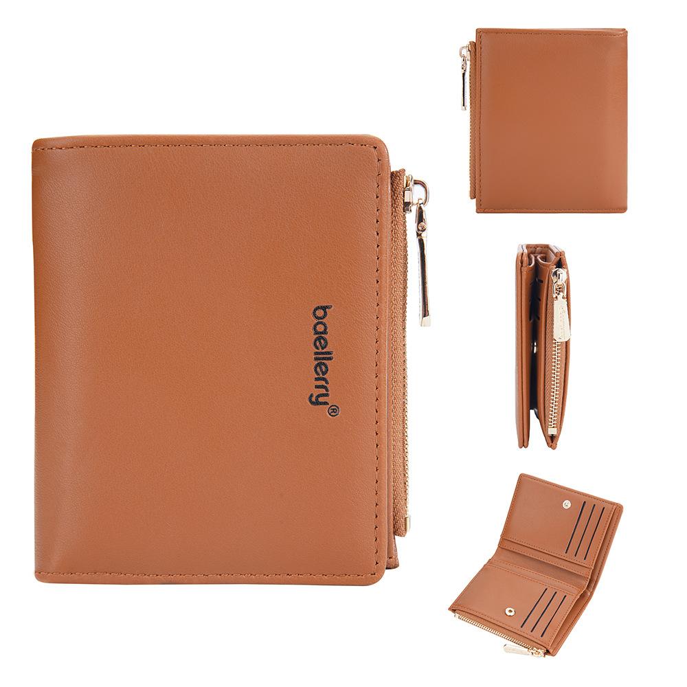 Baellerry Women's Short Purse Pu Leather Wallet Zipper Coin Purse Snap Button Billfold Simple Fashion Card Holder