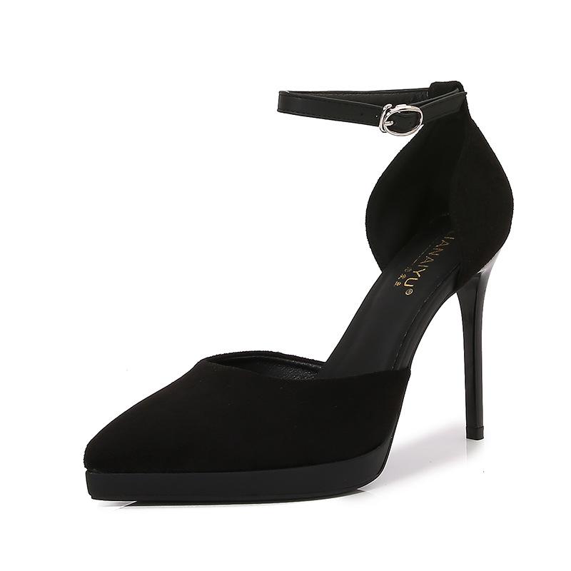

Простые женские туфли тонкий супер высокий каблук водонепроницаемая платформа вырез на подъеме задний ремешок острый носок сексуальные туфли-лодочки женские 40 чёрный