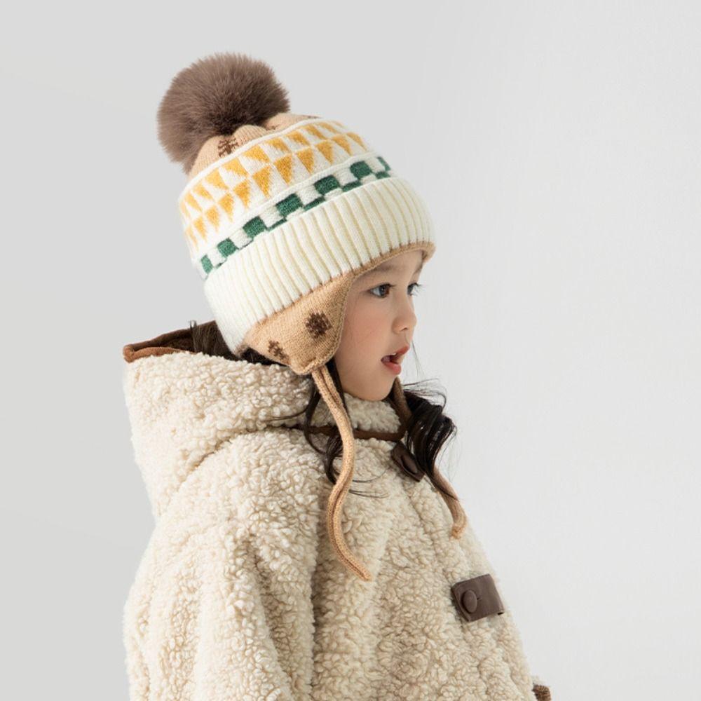 Hairball Baby Knitted Hat Warm Kids Earmuffs Cap Cute Children Beanies Cap Girls