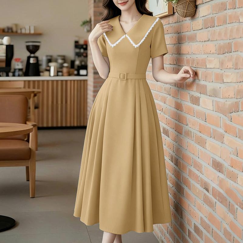ZANZEA Women Elegant Doll Collar Summer Casual Short Sleeve Dress L хаки
