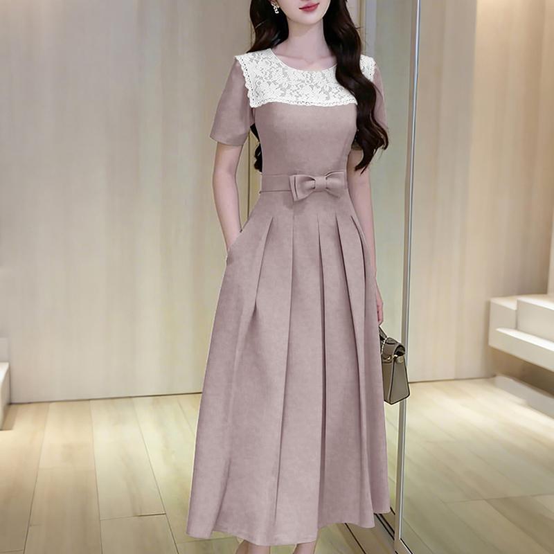 ZANZEA Women Elegant Lace Patchwork Round Neck Casual Short Sleeve Dress