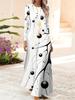 Women's Long Sleeve Round Neck Floral Print Dress Casual Black and White A-Line Dress for Spring Summer Fashion Clothing