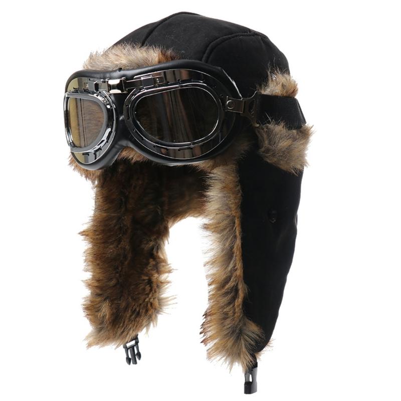 Thermal Winter Hat With Detachable Goggles For Skiing Riding And Outdoor Activity Vintage Style Ear Protection Cold Weather