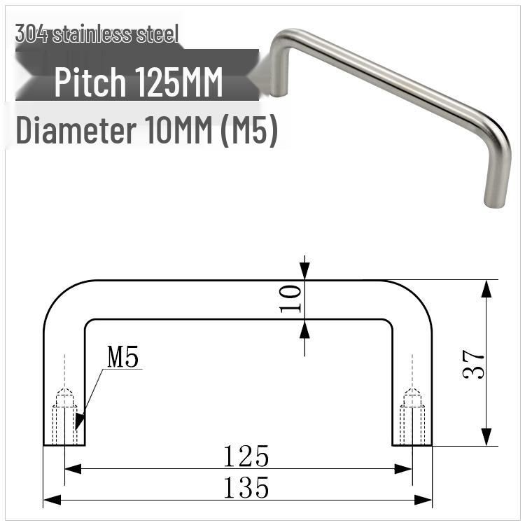 Maniglia a U per Armadio in Acciaio Inossidabile 304, Pomolo Rotondo in Acciaio al Carbonio Lucidato, disponibile nelle misure M3, M4, M5.
