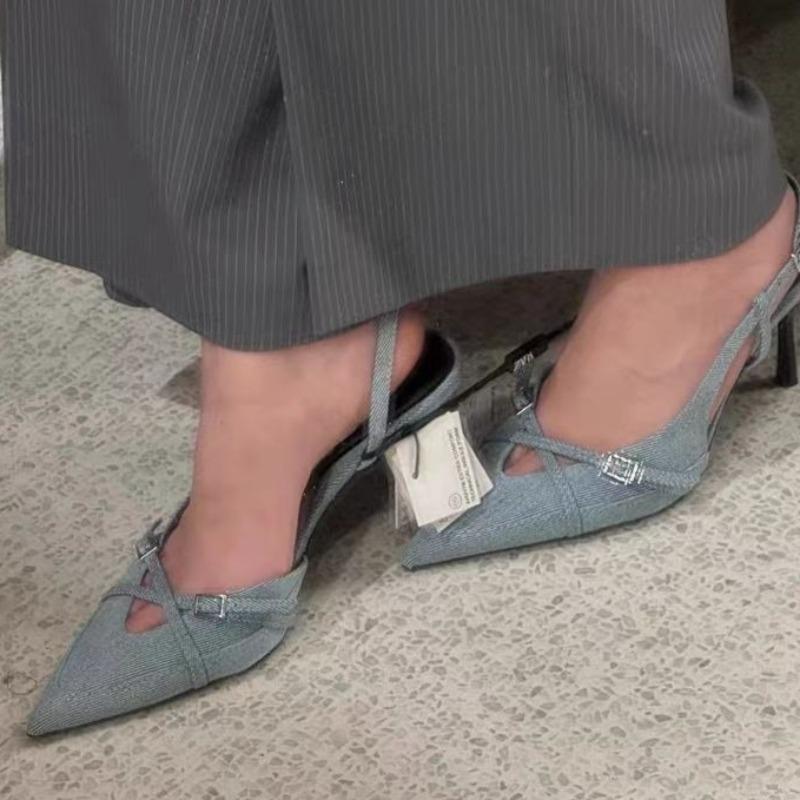 

Новые роскошные дизайнерские летние женские босоножки, модные и элегантные свадебные женские босоножки с острым носком на высоком каблуке для отдыха на открытом воздухе 39 светло-синий