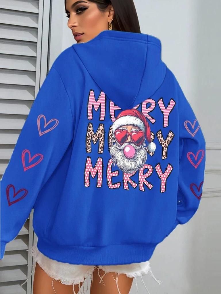 Santa Claus Print Women's Hoodie with Pocket - Casual Streetwear