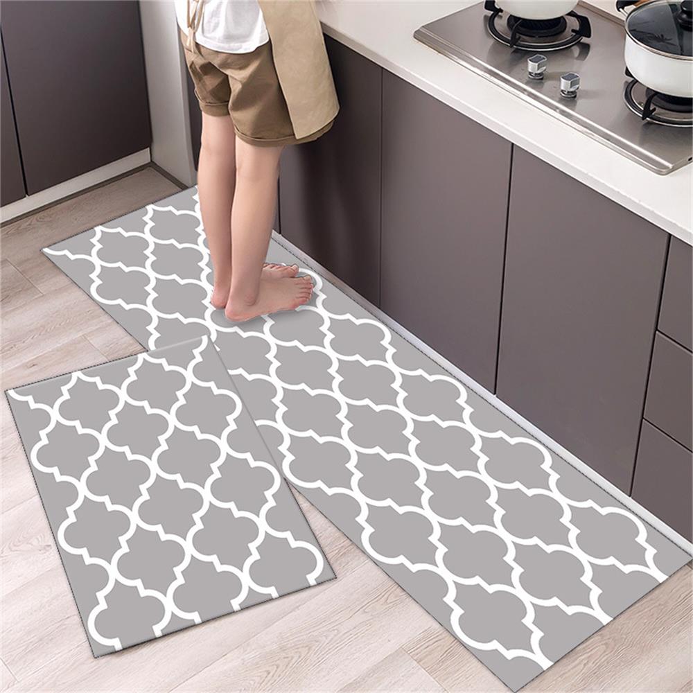 Black White Moroccan Pattern Kitchen Mat Non-Slip Machine Washable Rug Set for Home Decor Anti-Fatigue Floor Mats