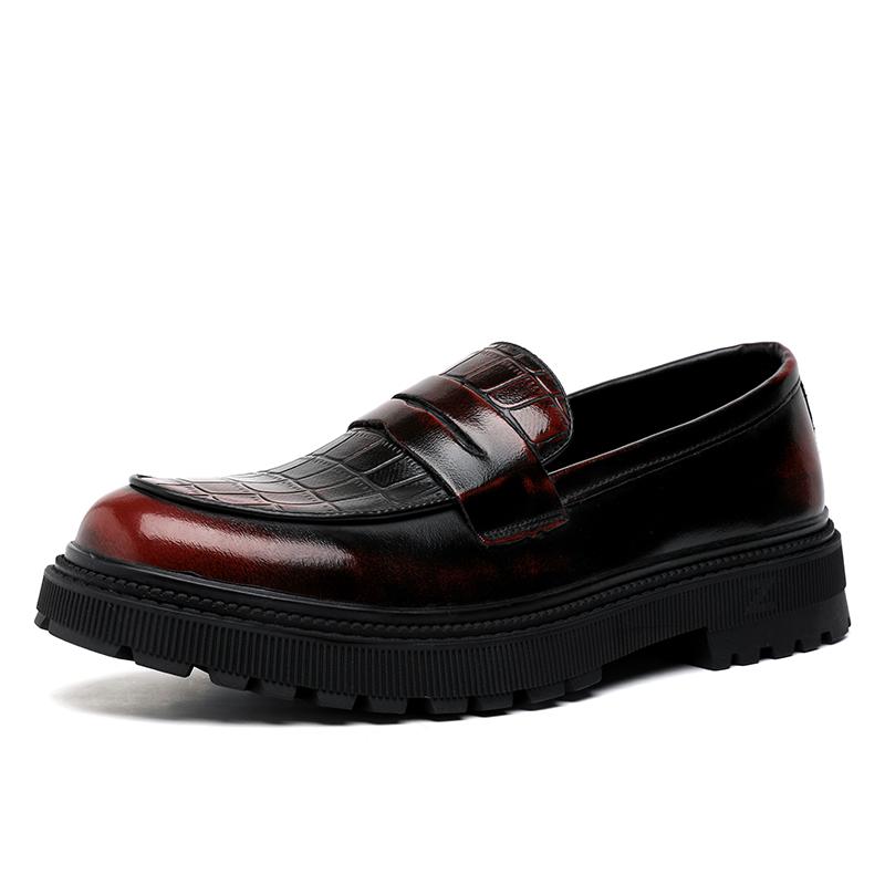 Fashion Wine Red Thick Soled Leather Shoes Casual Shoes Fashion Design Loafers Mens Comfortable Slip On Brand Moccasins Driving Footwear
