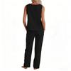 Women 2 Piece Sleeveless Tank Tops Wide Leg Pants Casual Linen Sets