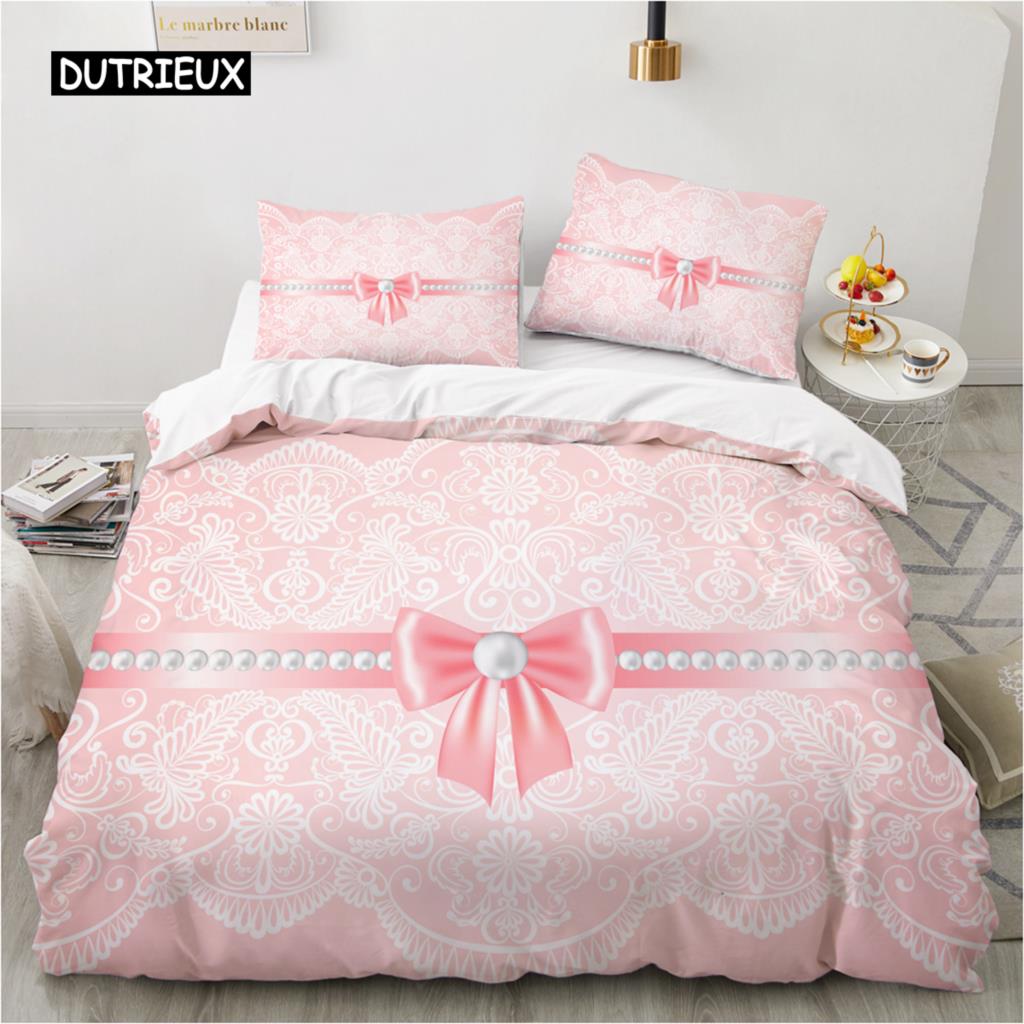 

Роскошный комплект постельного белья 3D Европейский размер Queen King Double Пододеяльник Комплект постельного белья Удобное одеяло/покрывало Комплект постельного белья Bow Pink AU Double(180x210cm)