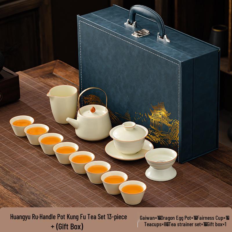 Elegant Ru Kiln Tea Set for Home or Office - Customizable with Logo, Perfect for Gifts